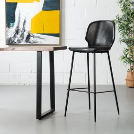MONROE - Black Leather Bar Stool (65 cm   75 cm)