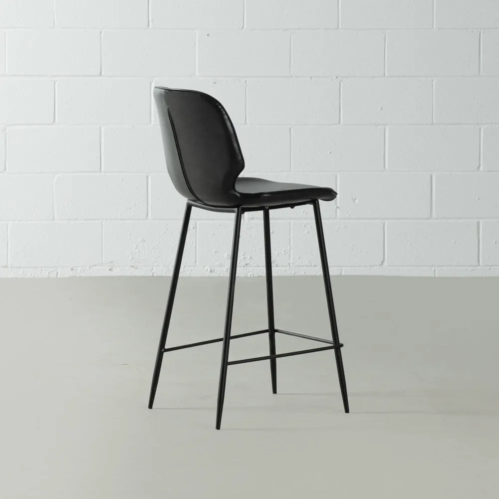 MONROE - Black Leather Bar Stool (65 cm   75 cm)