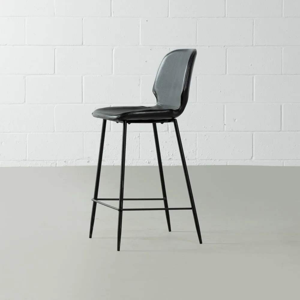 MONROE - Black Leather Bar Stool (65 cm   75 cm)
