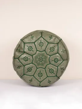 Moroccan Leather Tile Pouffe, Olive
