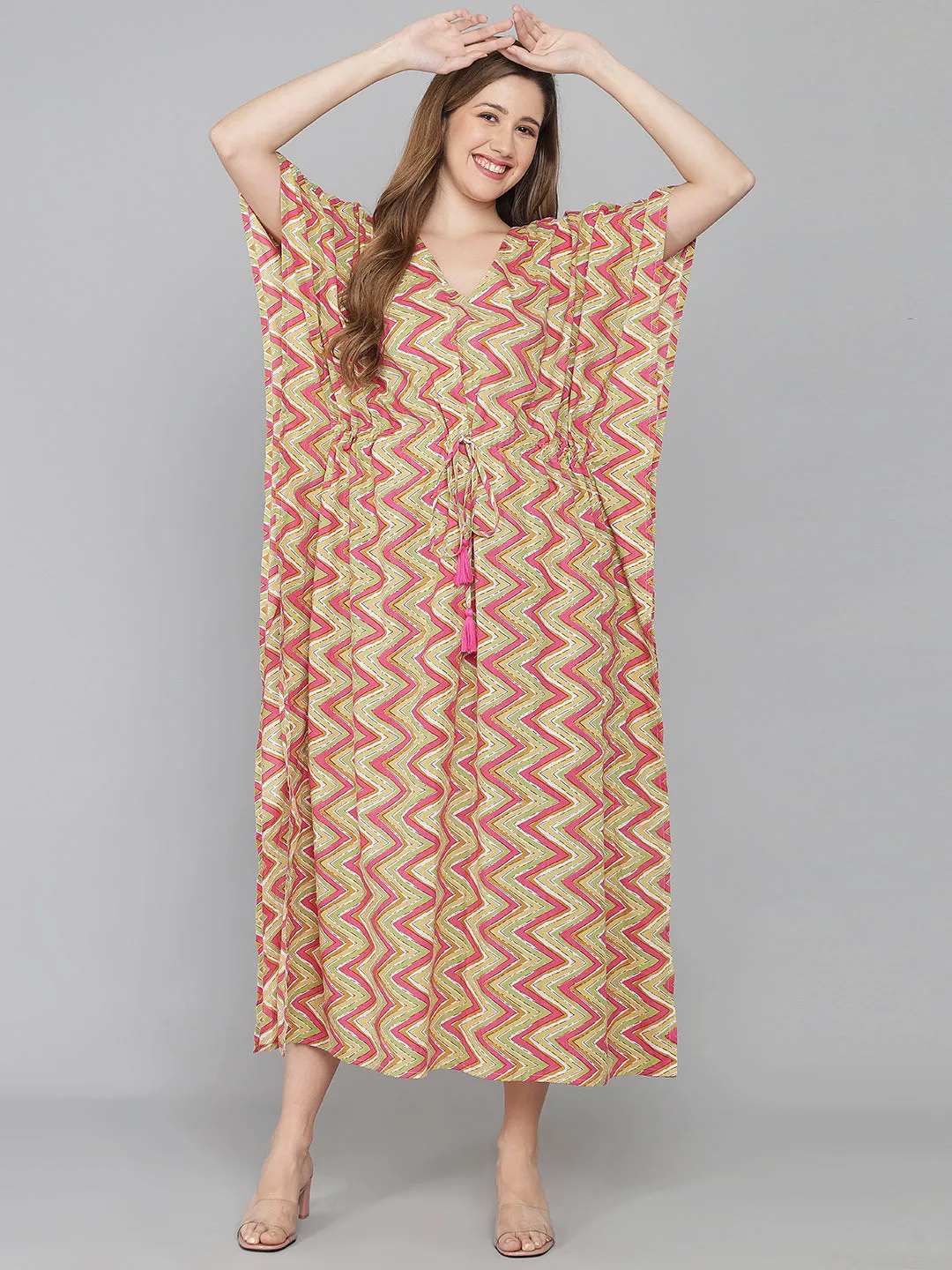 Multicolor Zigzag Print Cotton Kaftan