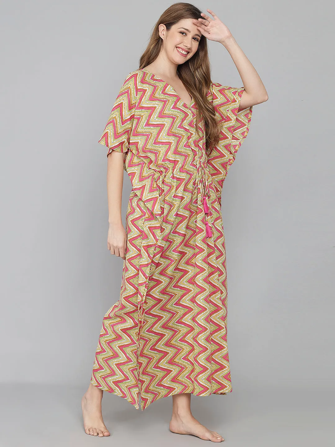 Multicolor Zigzag Print Cotton Kaftan