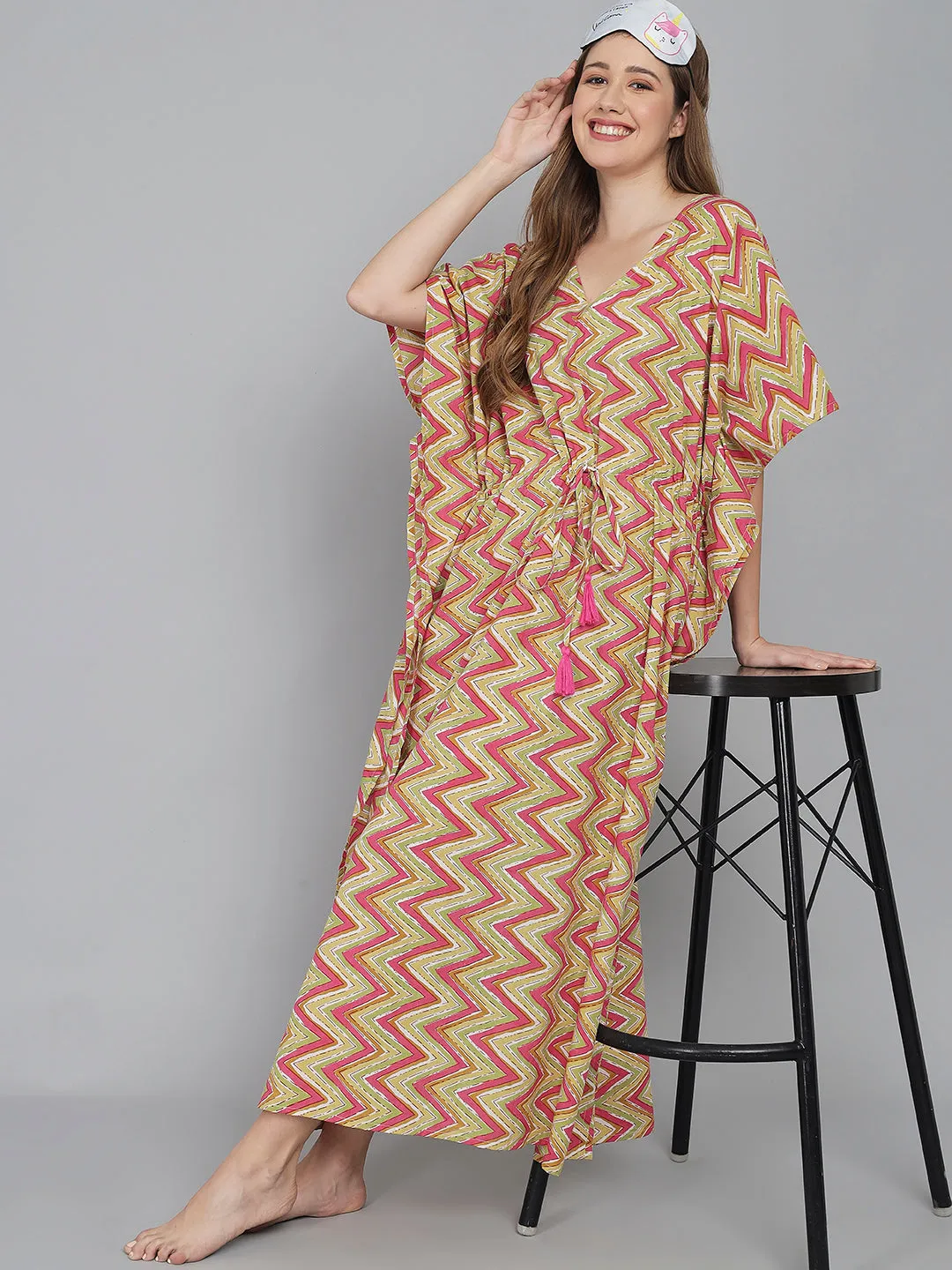 Multicolor Zigzag Print Cotton Kaftan