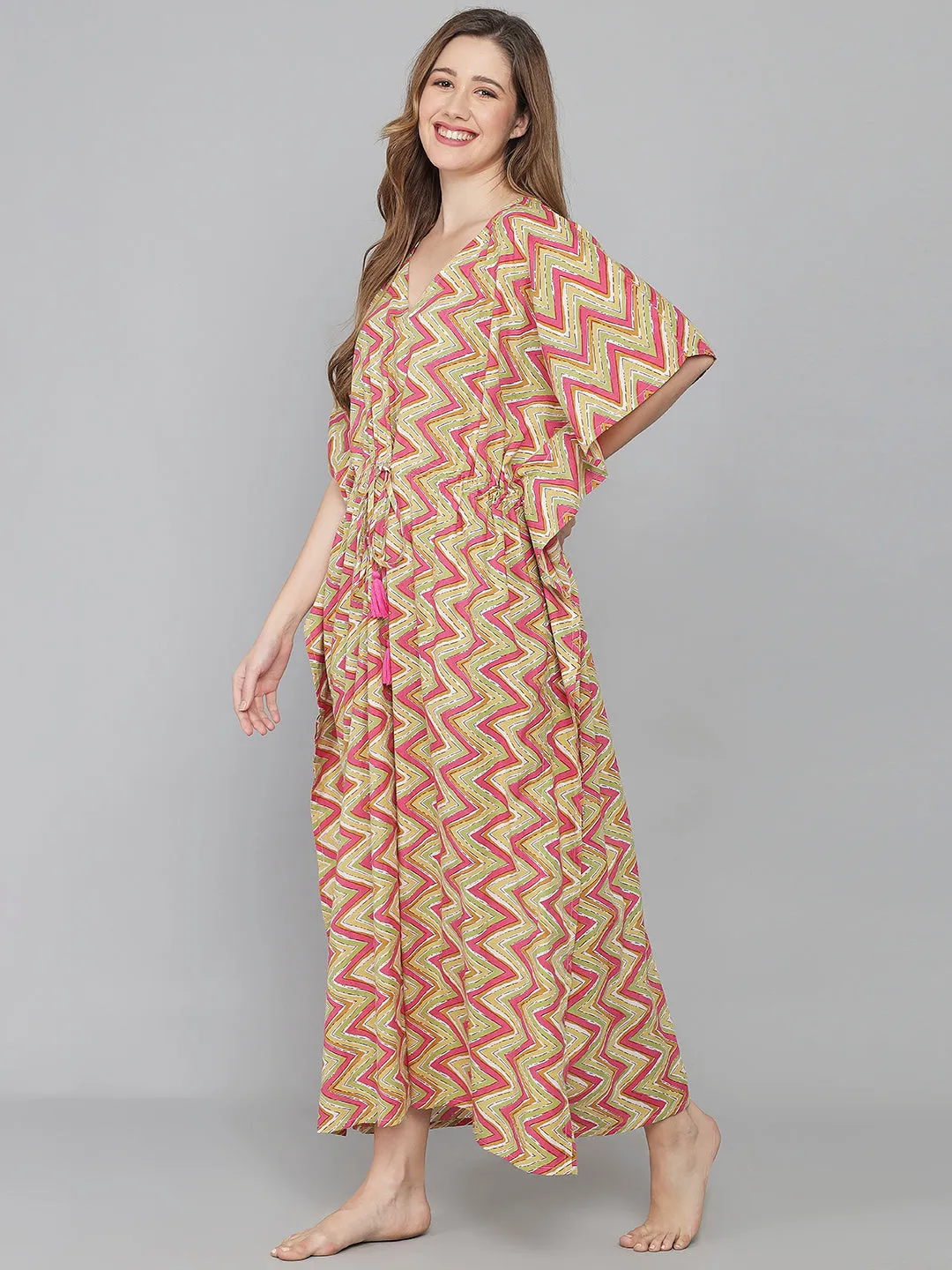 Multicolor Zigzag Print Cotton Kaftan