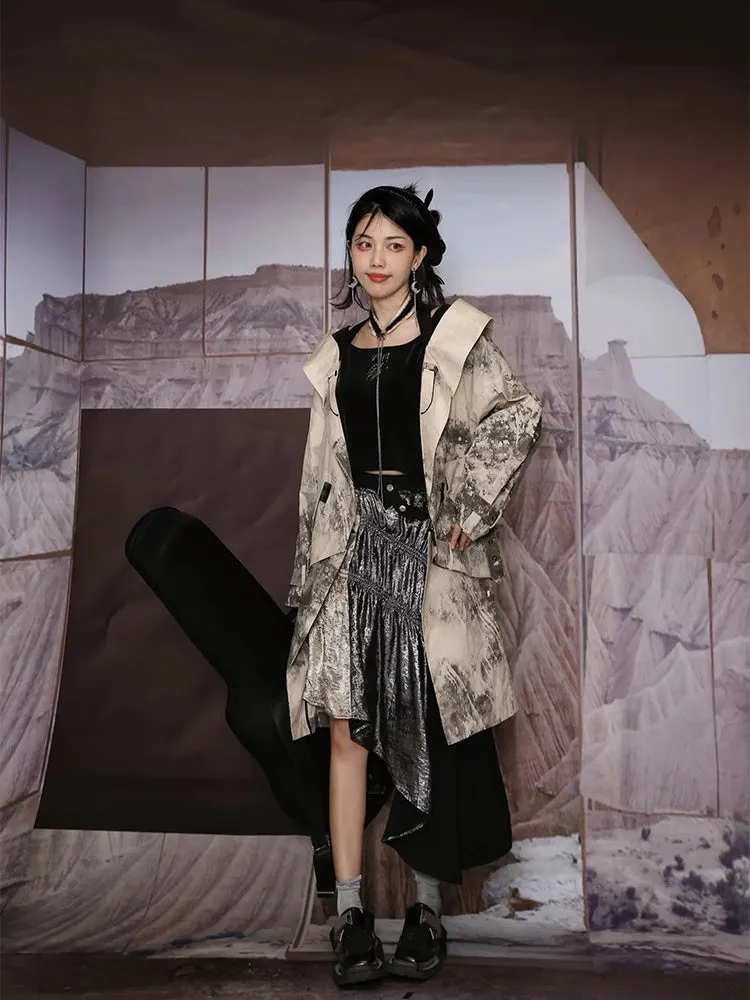 Nichi Leather Water-Color Chic Ink Long-Coat【s0000004016】