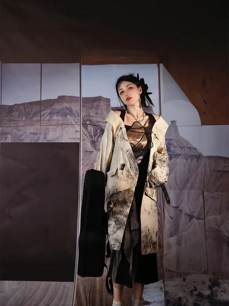 Nichi Leather Water-Color Chic Ink Long-Coat【s0000004016】