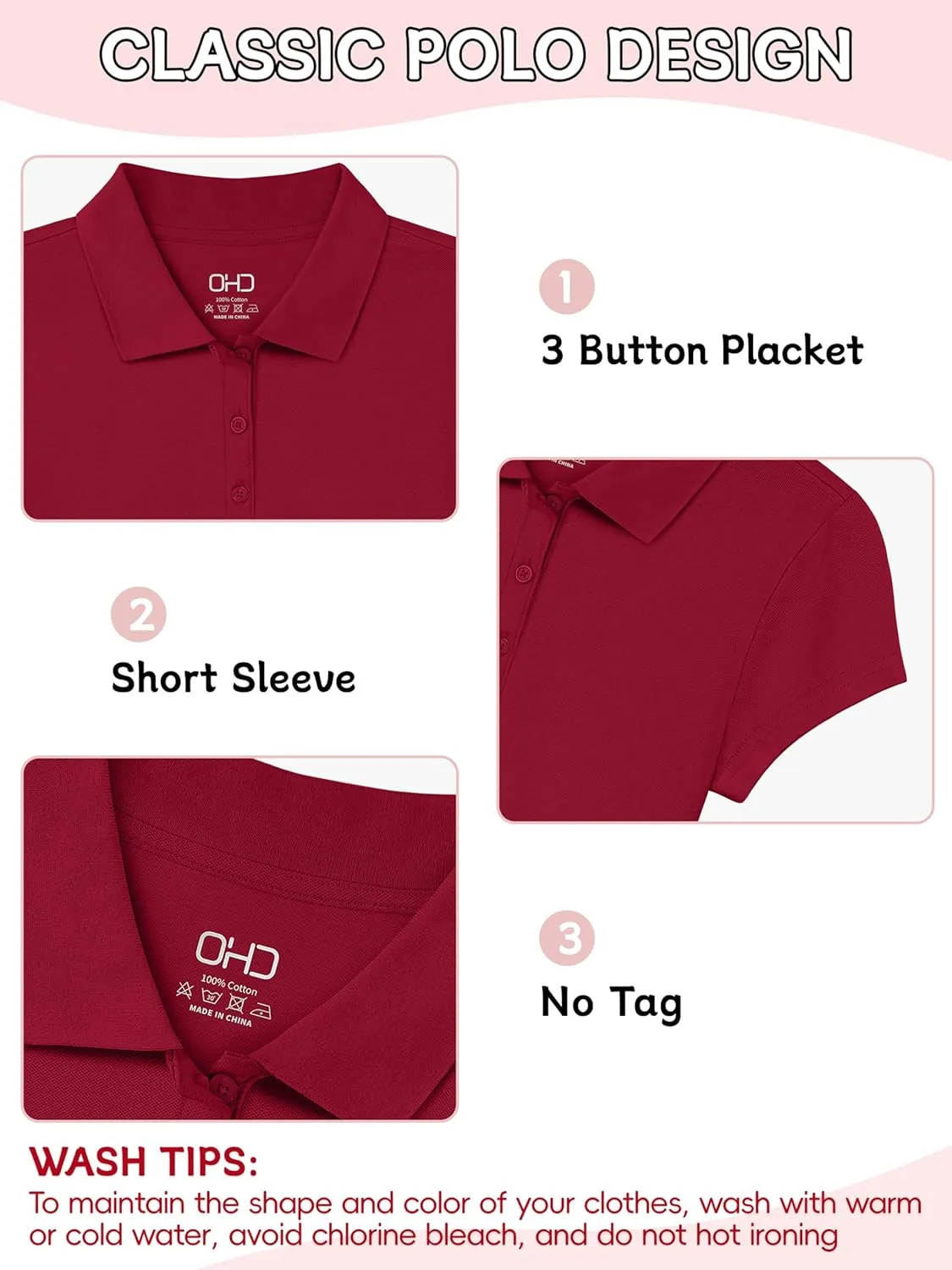 OHD School Uniform Shirts for Girls Kids Uniform Polo Shirts Aged 3T-14 Years