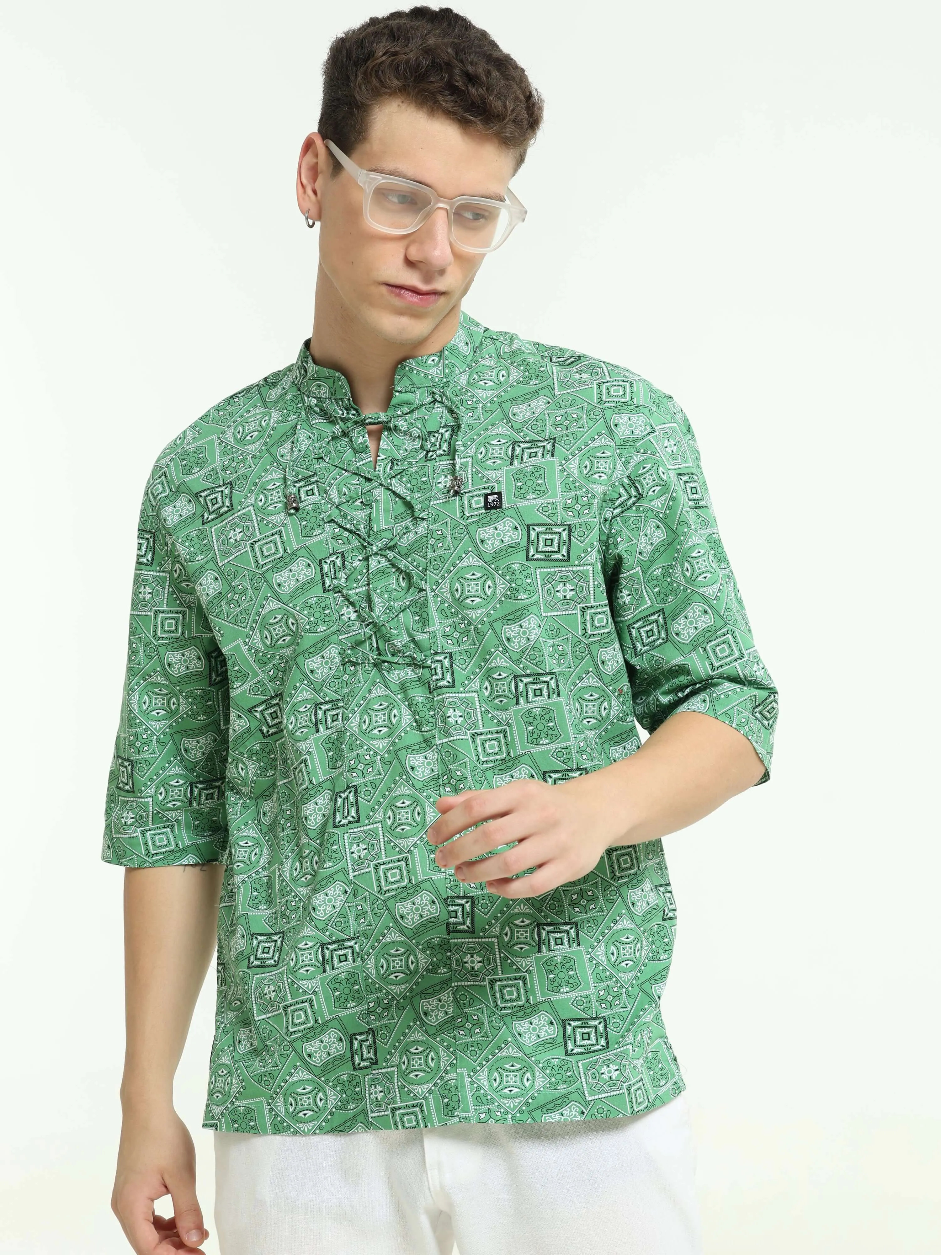 Oversized green colour printed kurta