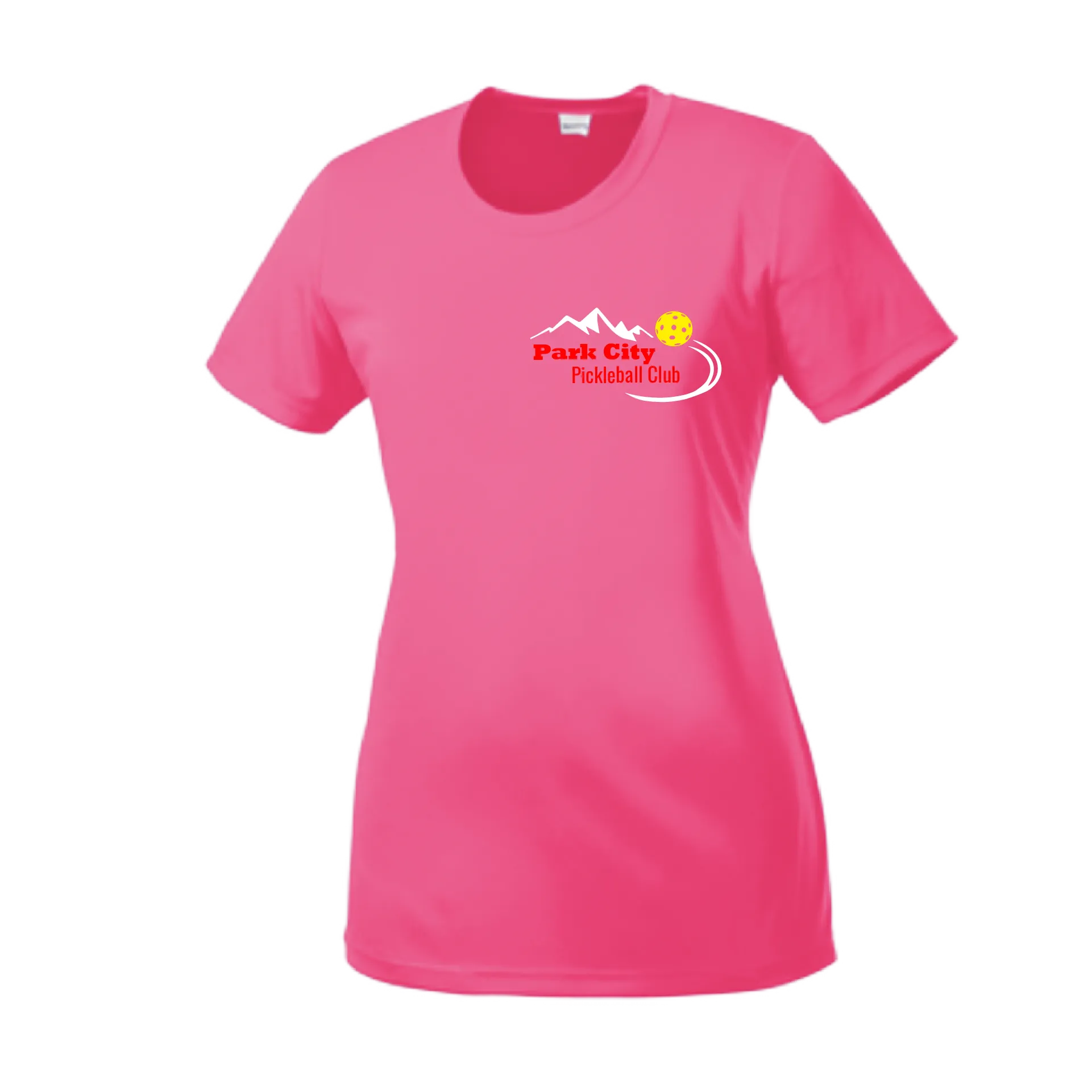 Park City Pickleball Club (Red Words) Customizable | Women’s Short Sleeve Crewneck Athletic Shirts | 100% Polyester