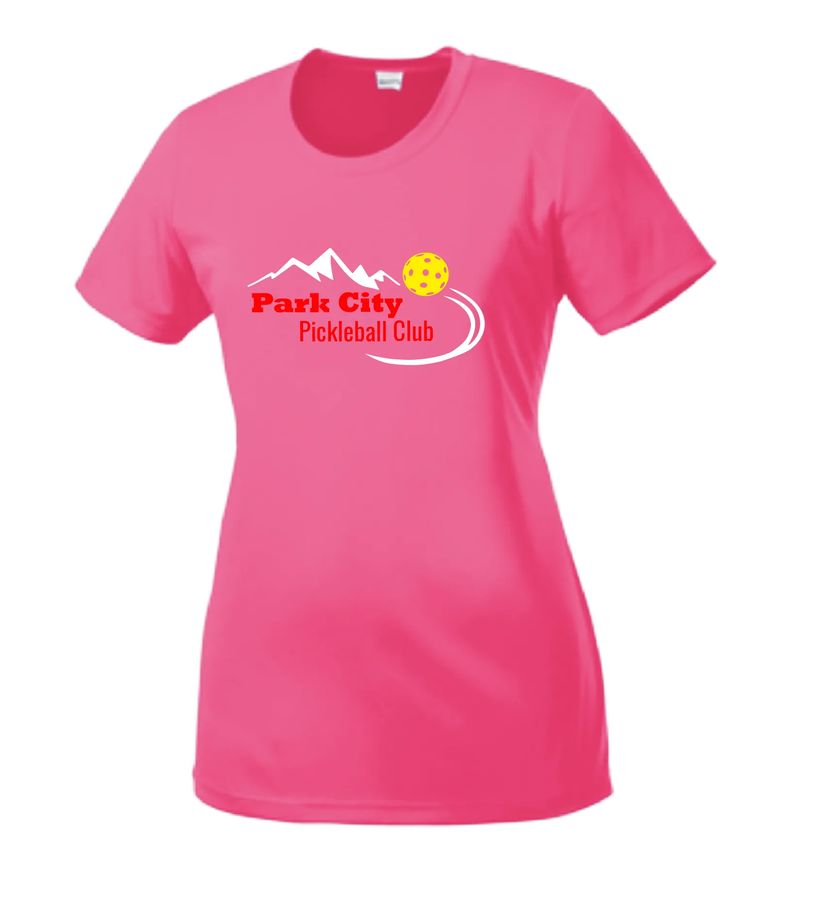 Park City Pickleball Club (Red Words) Customizable | Women’s Short Sleeve Crewneck Athletic Shirts | 100% Polyester
