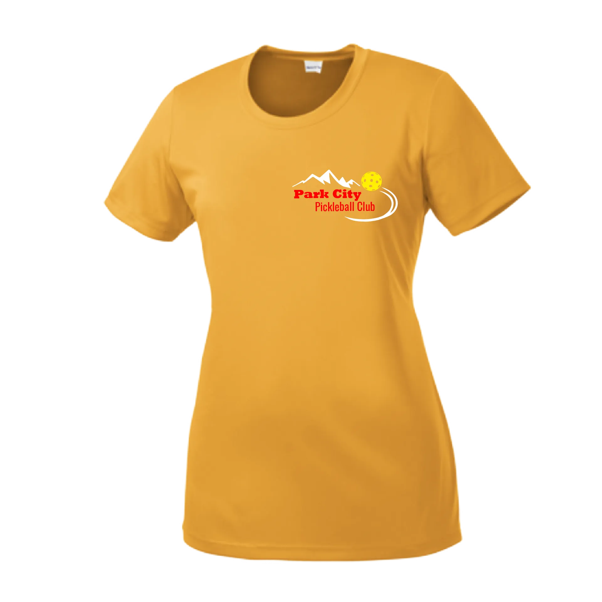 Park City Pickleball Club (Red Words) Customizable | Women’s Short Sleeve Crewneck Athletic Shirts | 100% Polyester