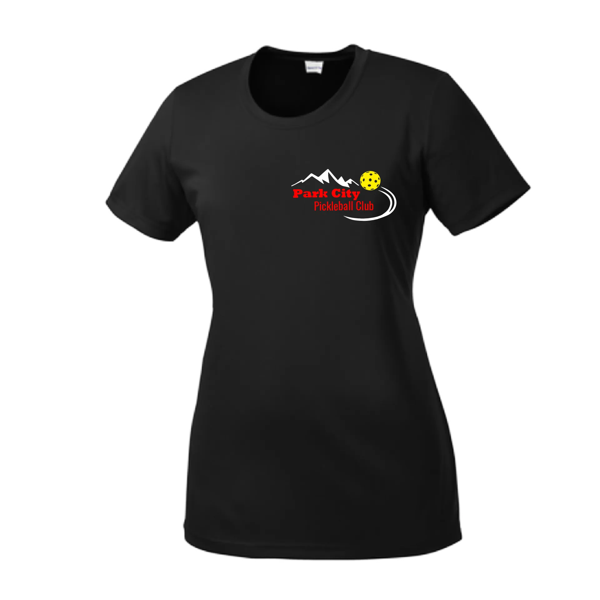 Park City Pickleball Club (Red Words) Customizable | Women’s Short Sleeve Crewneck Athletic Shirts | 100% Polyester