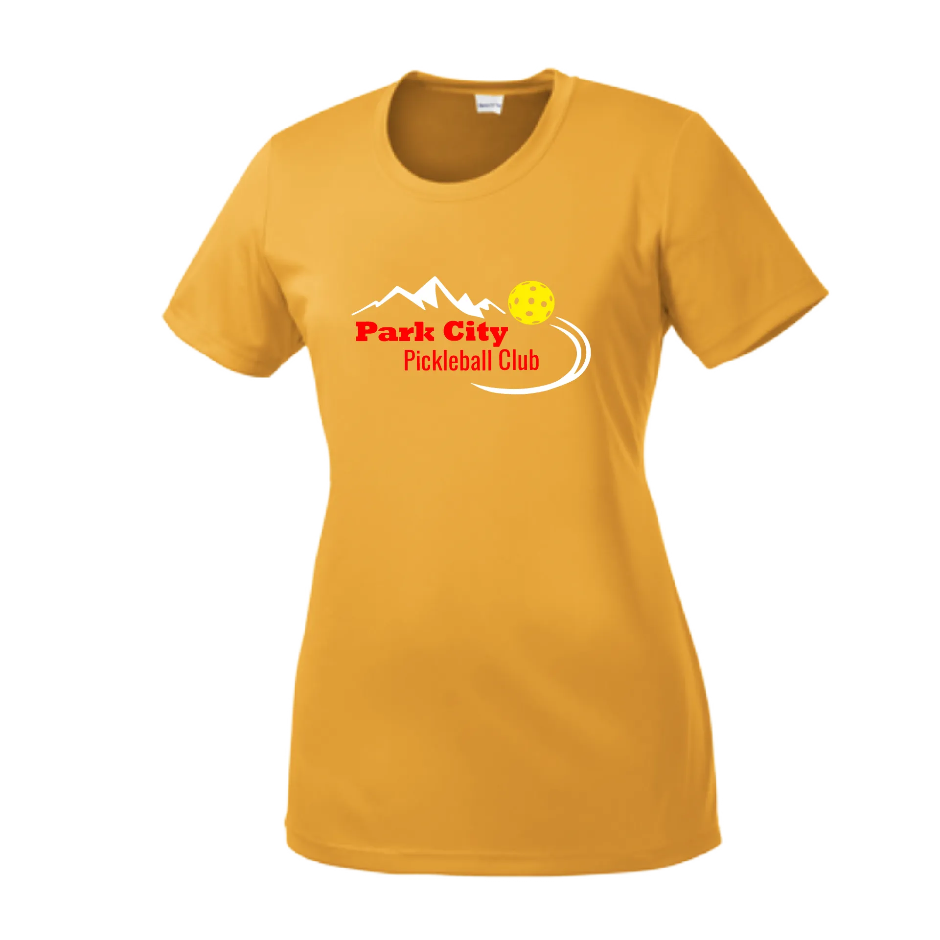 Park City Pickleball Club (Red Words) Customizable | Women’s Short Sleeve Crewneck Athletic Shirts | 100% Polyester