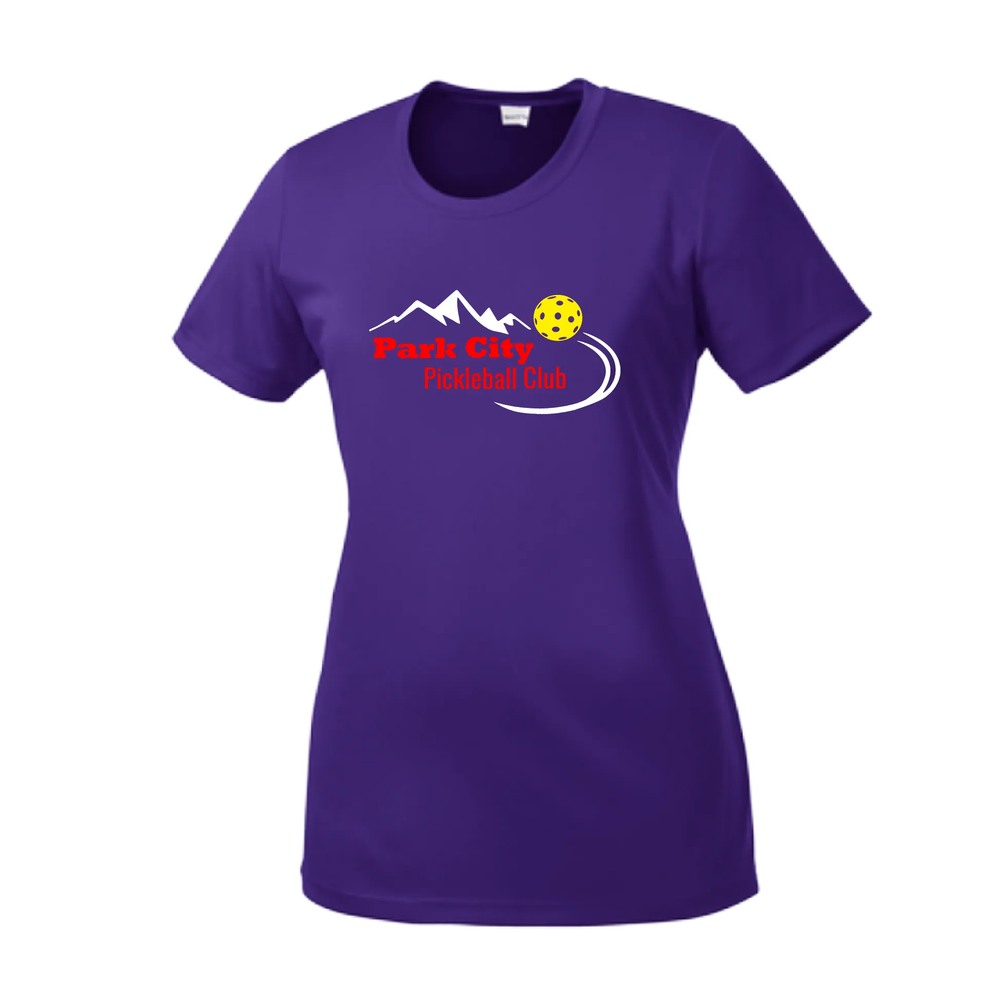 Park City Pickleball Club (Red Words) Customizable | Women’s Short Sleeve Crewneck Athletic Shirts | 100% Polyester