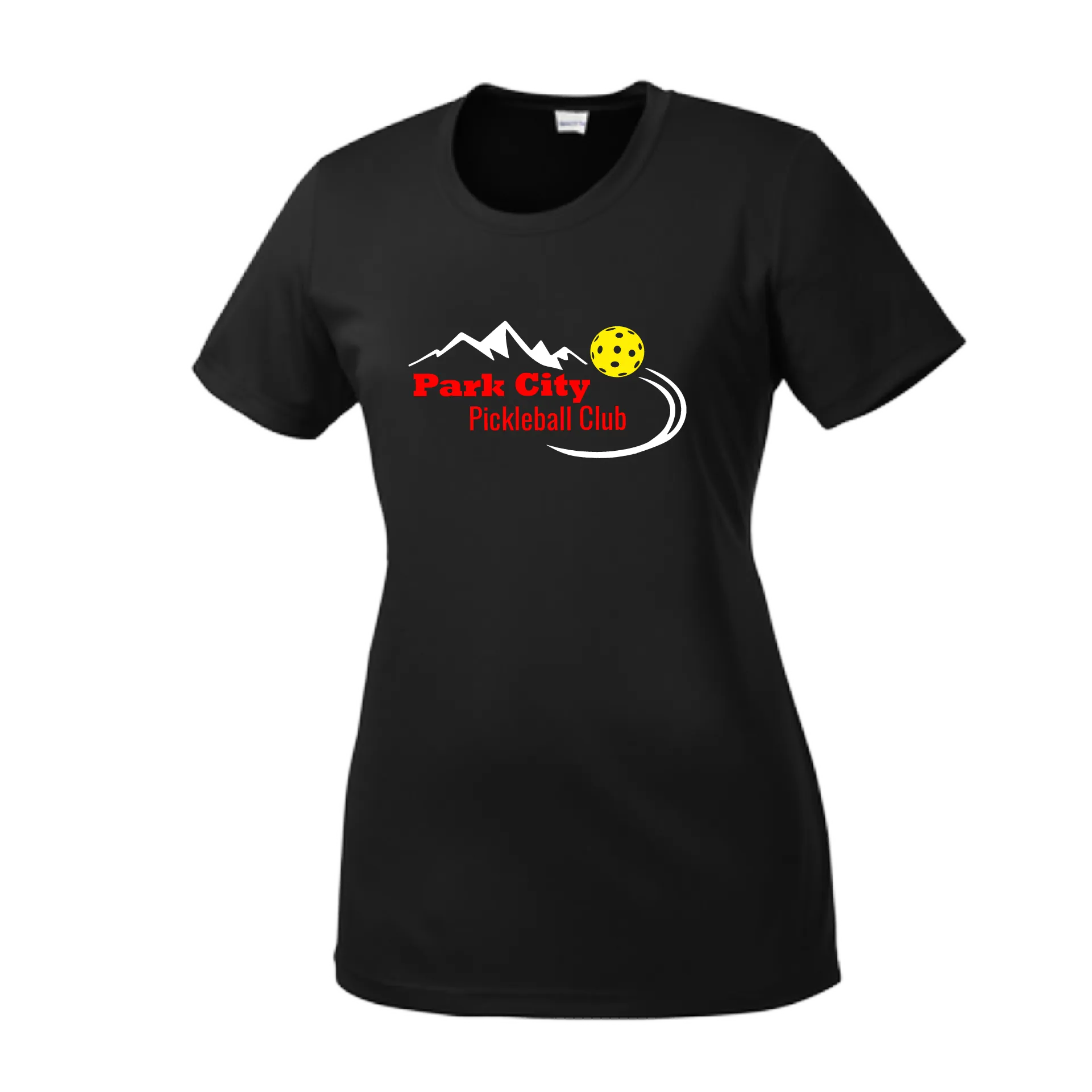 Park City Pickleball Club (Red Words) Customizable | Women’s Short Sleeve Crewneck Athletic Shirts | 100% Polyester