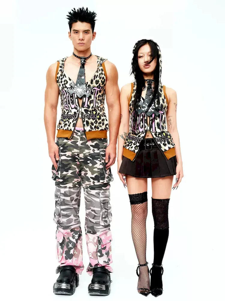 Patent leather embroidered leopard print waistcoat 【s0000009419】