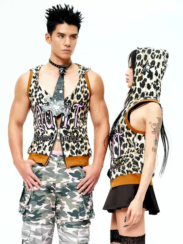 Patent leather embroidered leopard print waistcoat 【s0000009419】
