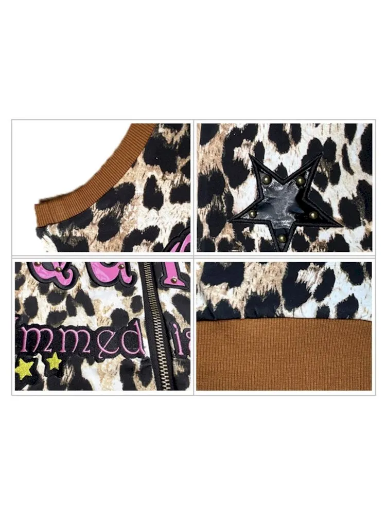 Patent leather embroidered leopard print waistcoat 【s0000009419】