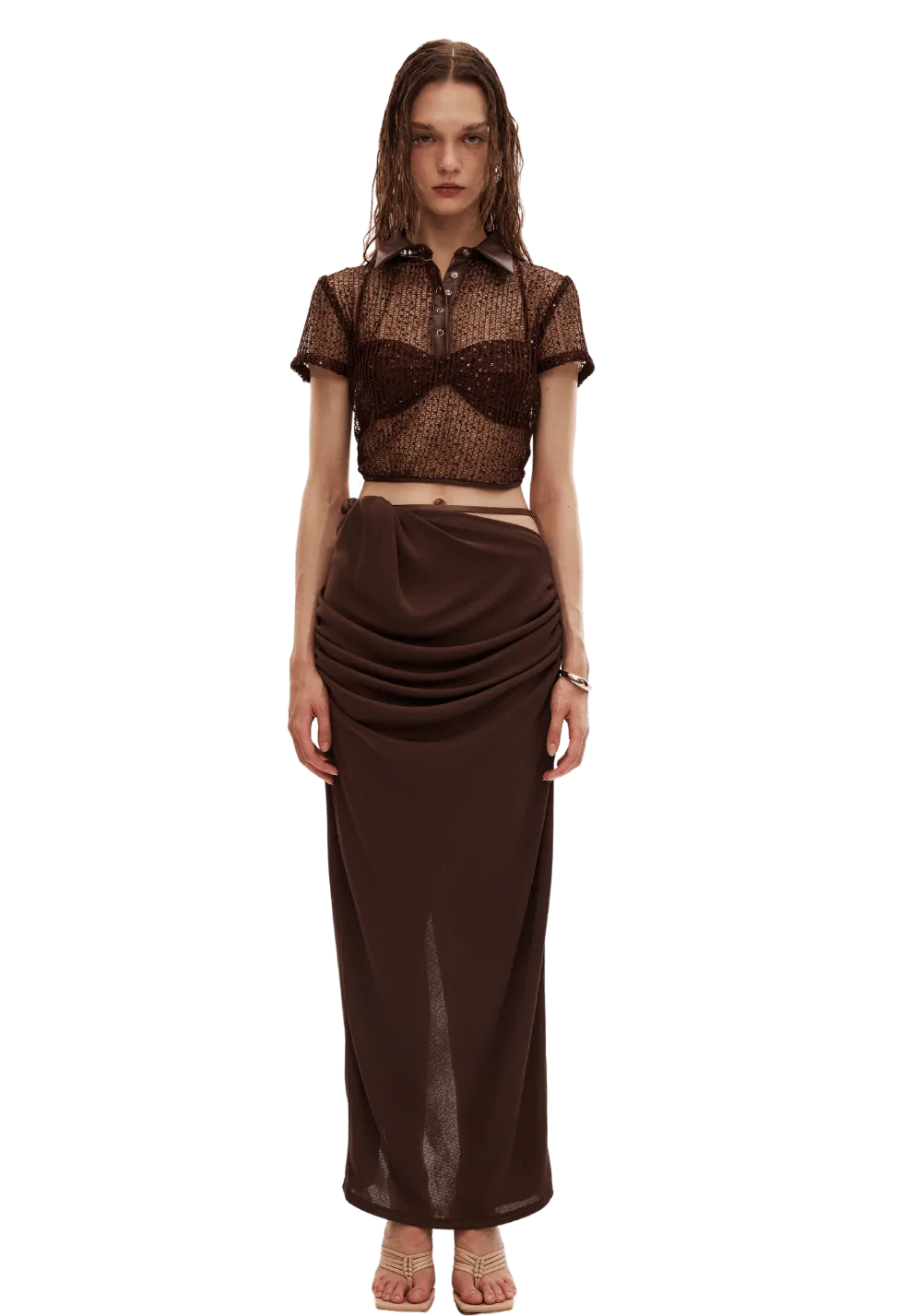 Pearl Spliced Leather Short Sleeve Top