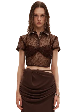 Pearl Spliced Leather Short Sleeve Top