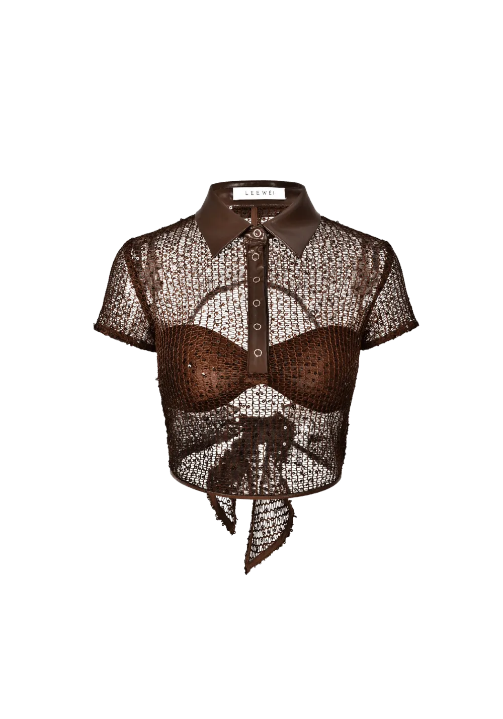 Pearl Spliced Leather Short Sleeve Top