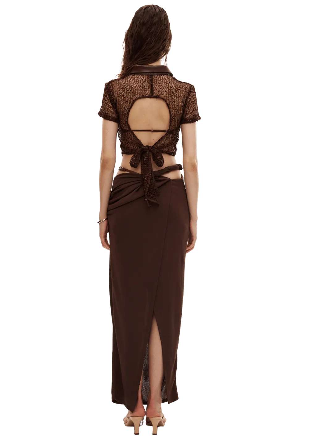 Pearl Spliced Leather Short Sleeve Top