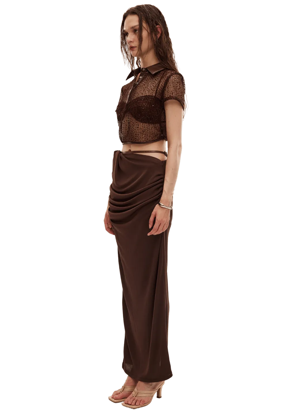 Pearl Spliced Leather Short Sleeve Top