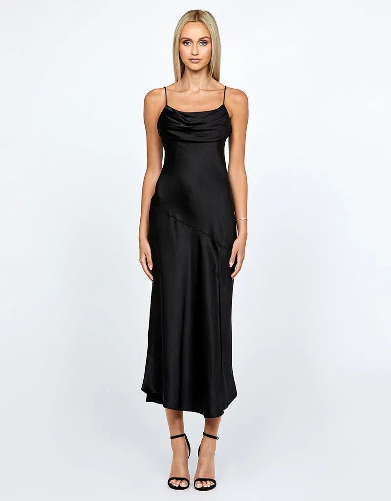 PEITA SATIN COWL NECK MIDI BL67D38S