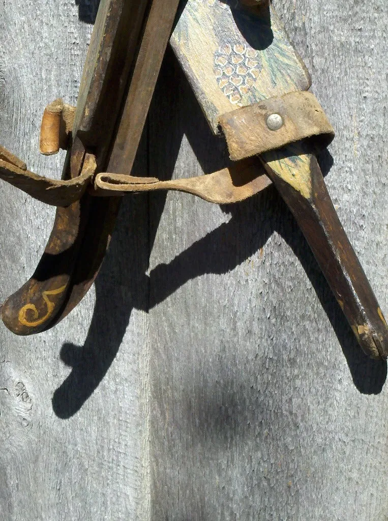 Pinecone Design Handpainted Antique Ice Skates