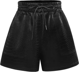QIANXIZHAN Women's Leather Shorts, Faux High Waisted Wide Leg Sexy Shorts SP
