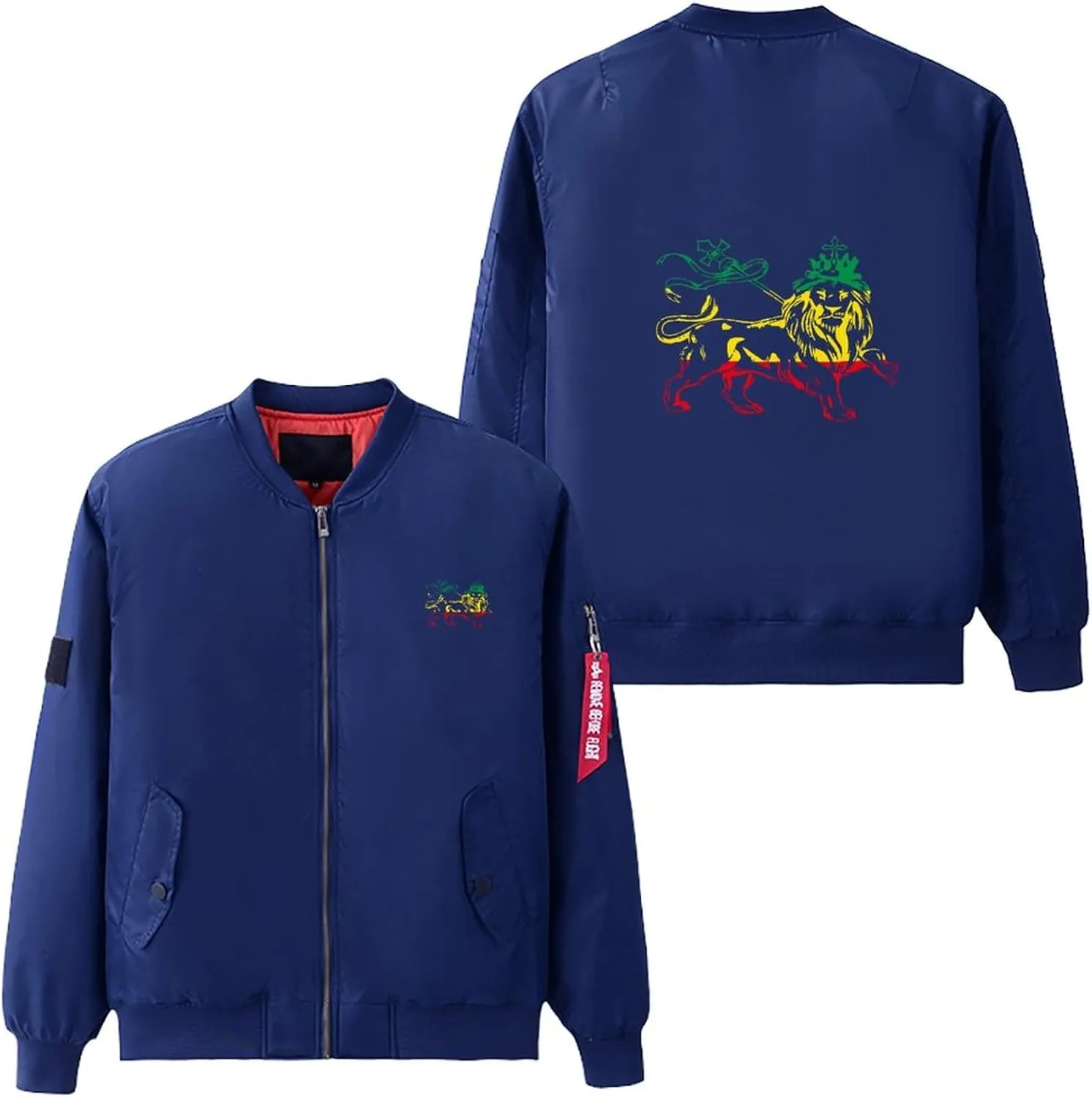 Rasta Lion Judah Ethiopia Flag Men's Flight Bomber Jacket Winter Warm Coats Funny Printed Outwear