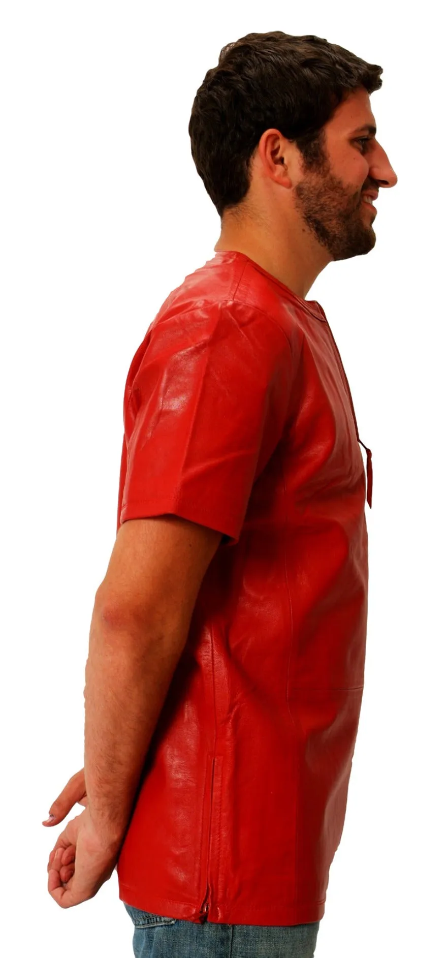 Red Leather T Shirt  Crew neck
