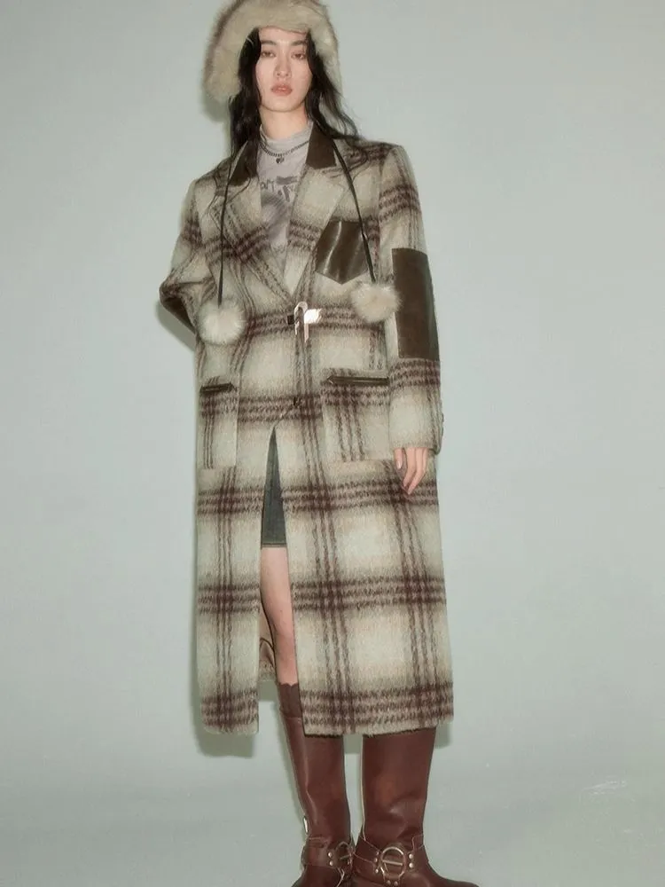 Retro Literary Patchwork Leather Tweed Padlock Coat【s0000004877】