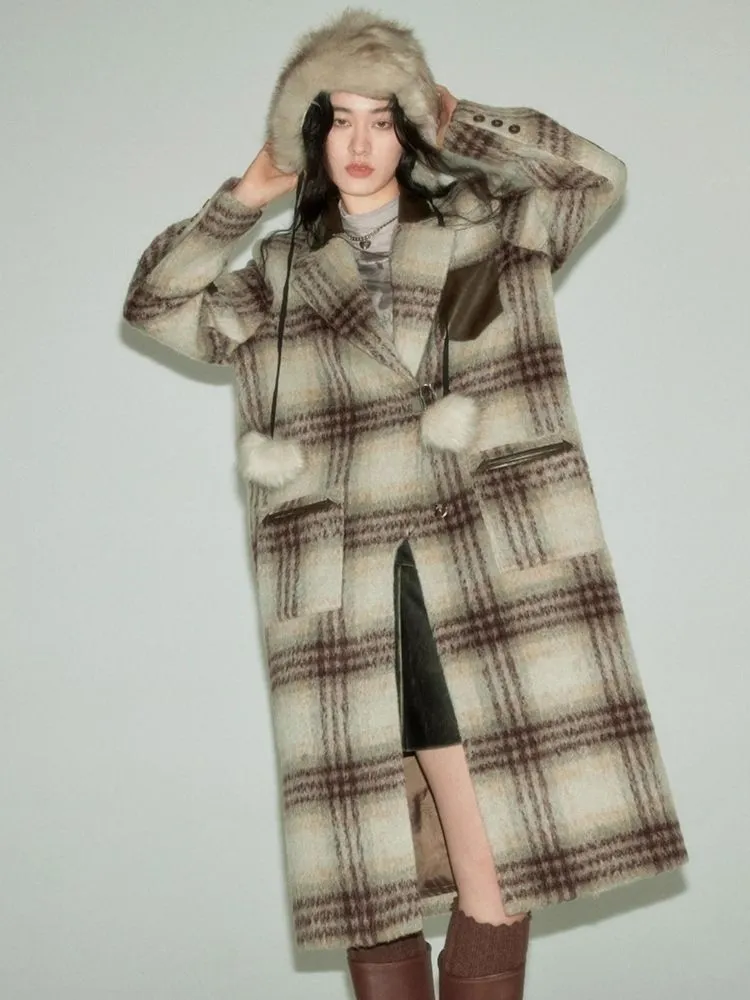 Retro Literary Patchwork Leather Tweed Padlock Coat【s0000004877】