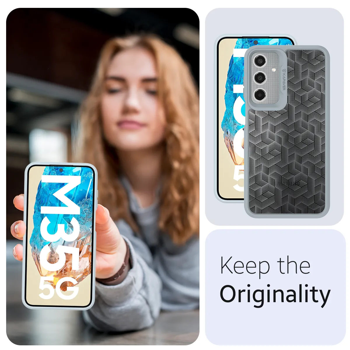 Samsung Galaxy M35 Back Cover Case |Stripe Cube-Gray