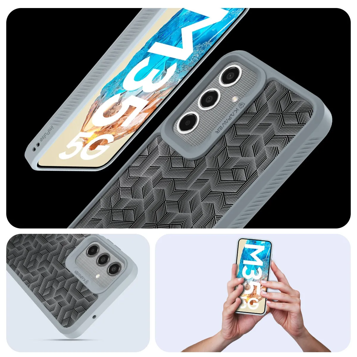 Samsung Galaxy M35 Back Cover Case |Stripe Cube-Gray