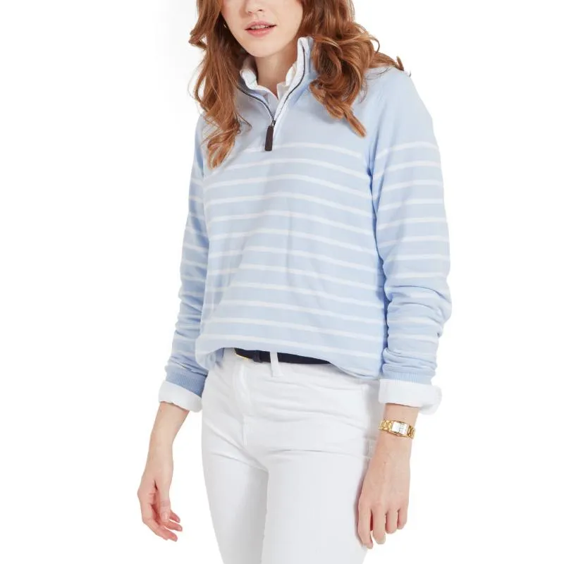 Schoffel Hope Cove 1/4 Zip Ladies Sweatshirt - Pale Blue Stripe