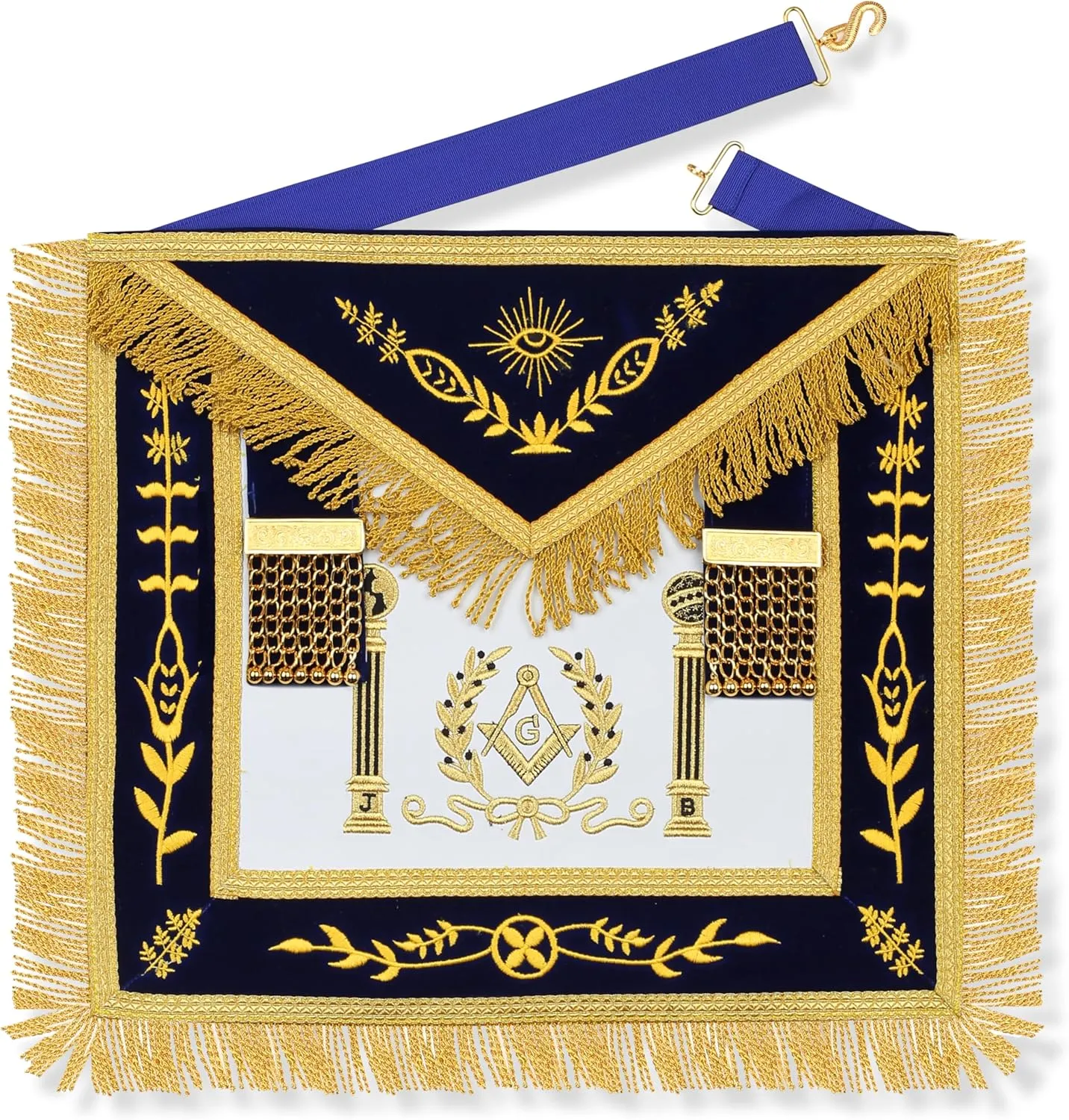 SialkotCrafts Navy Blue Apron Master Mason Square G & Pillars Freemasons Gold Fringe