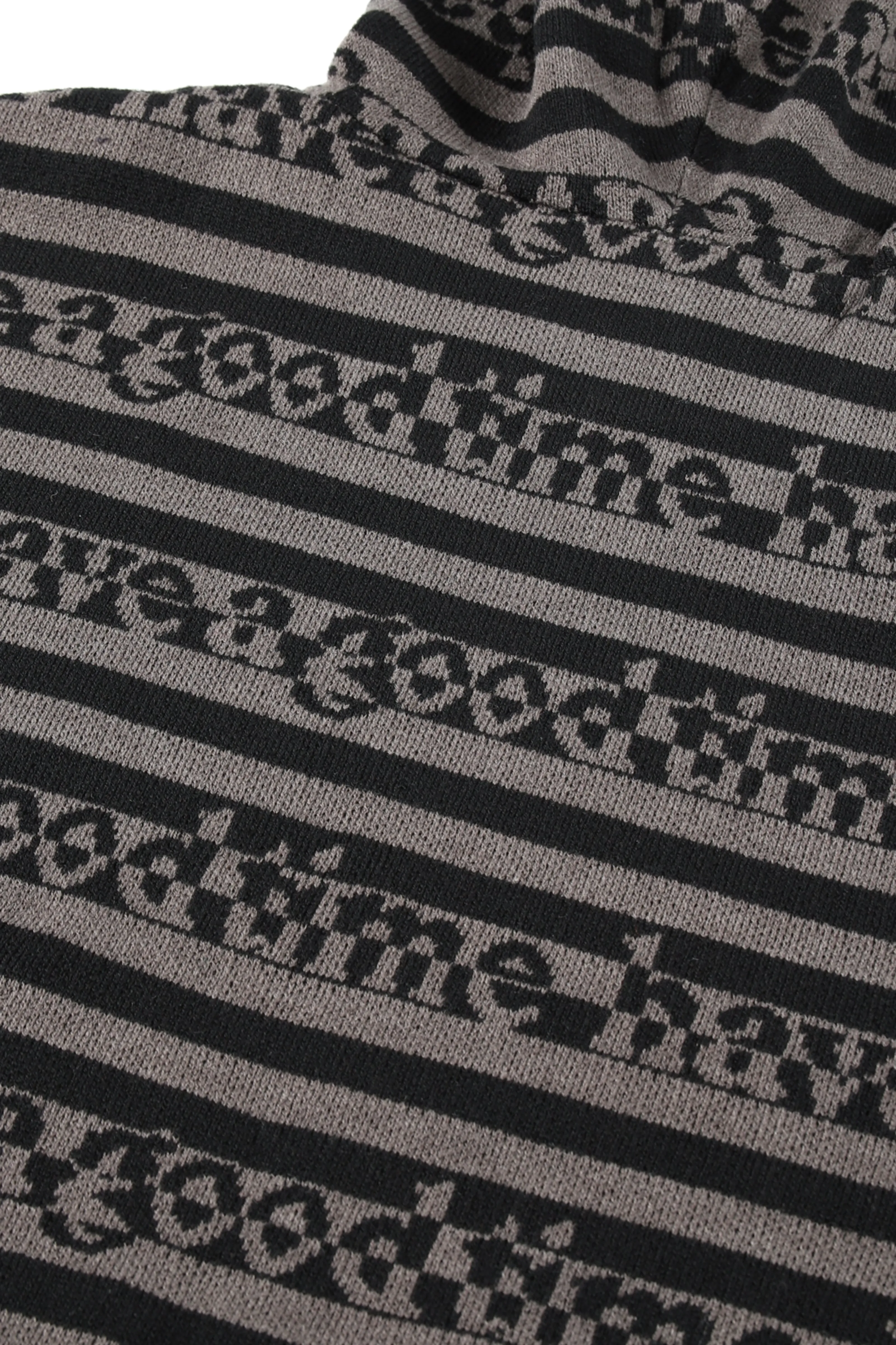 SIDE LOGO STRIPED-KNIT HOODIE BLACK/GRAY