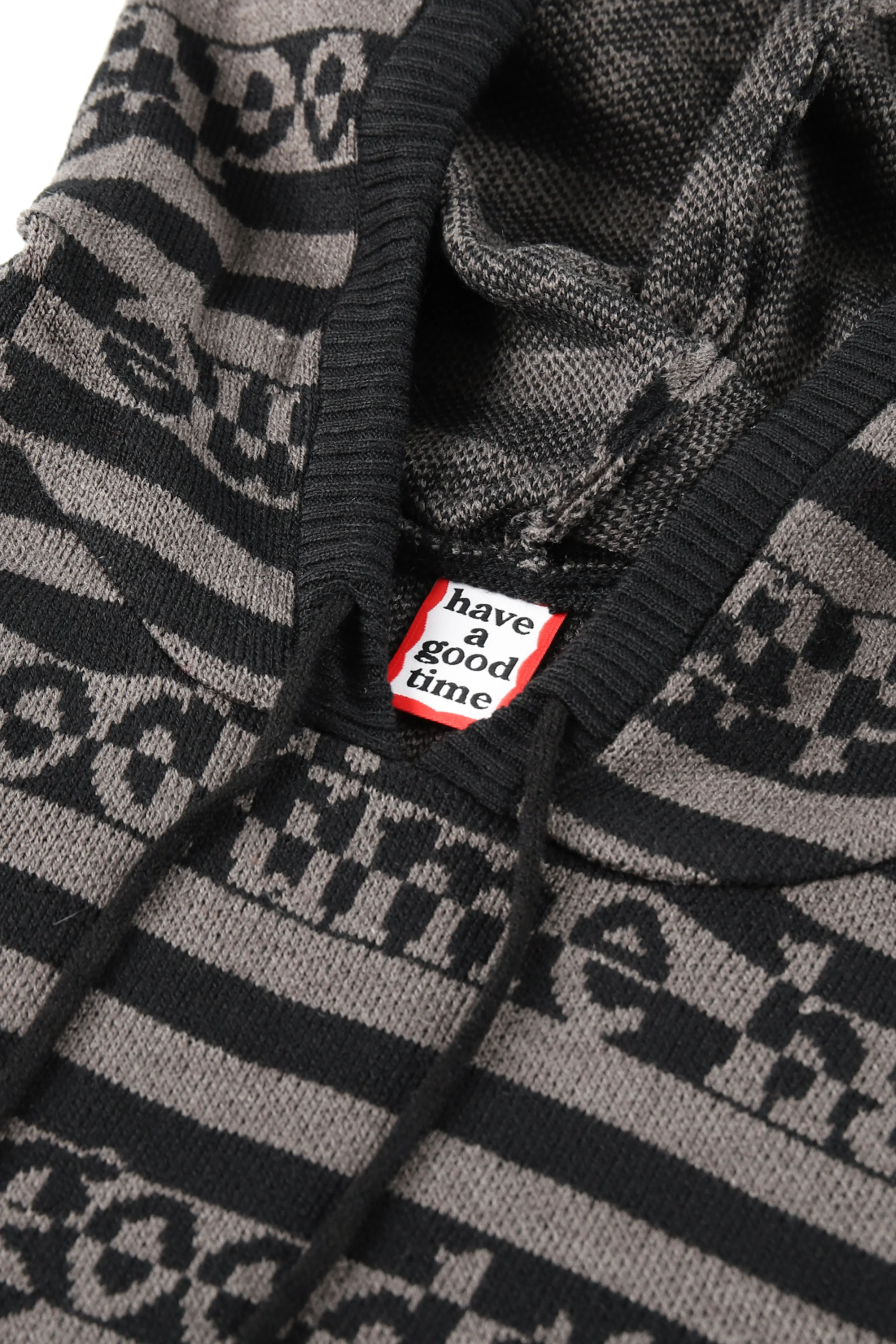 SIDE LOGO STRIPED-KNIT HOODIE BLACK/GRAY