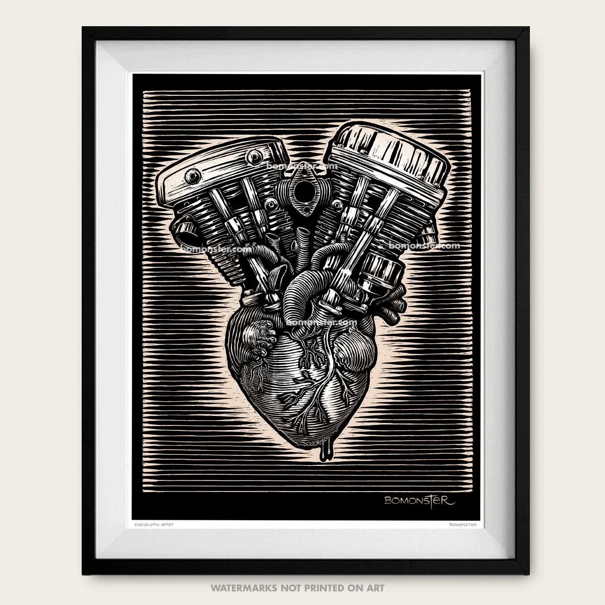 Signed 11x17" Harley Motorcycle Litho Art Print "ShovelPan Heart"