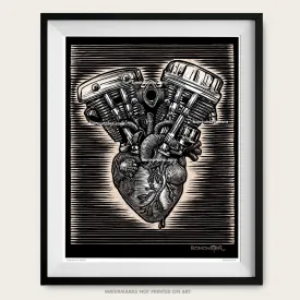 Signed 11x17" Harley Motorcycle Litho Art Print "ShovelPan Heart"