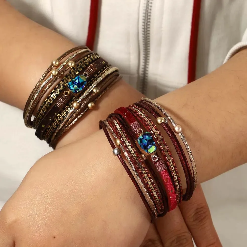 'Sky' Marble Charm Cuff Bracelet - red
