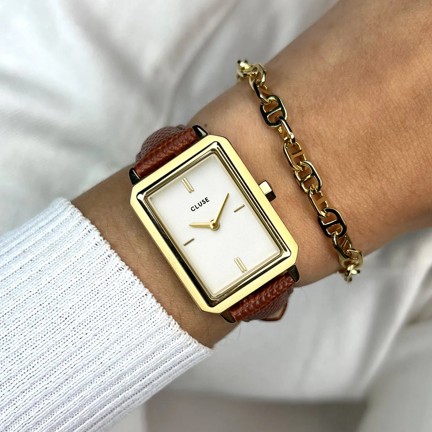 Strap 14 mm Leather Nutshell Lizard, Gold Colour