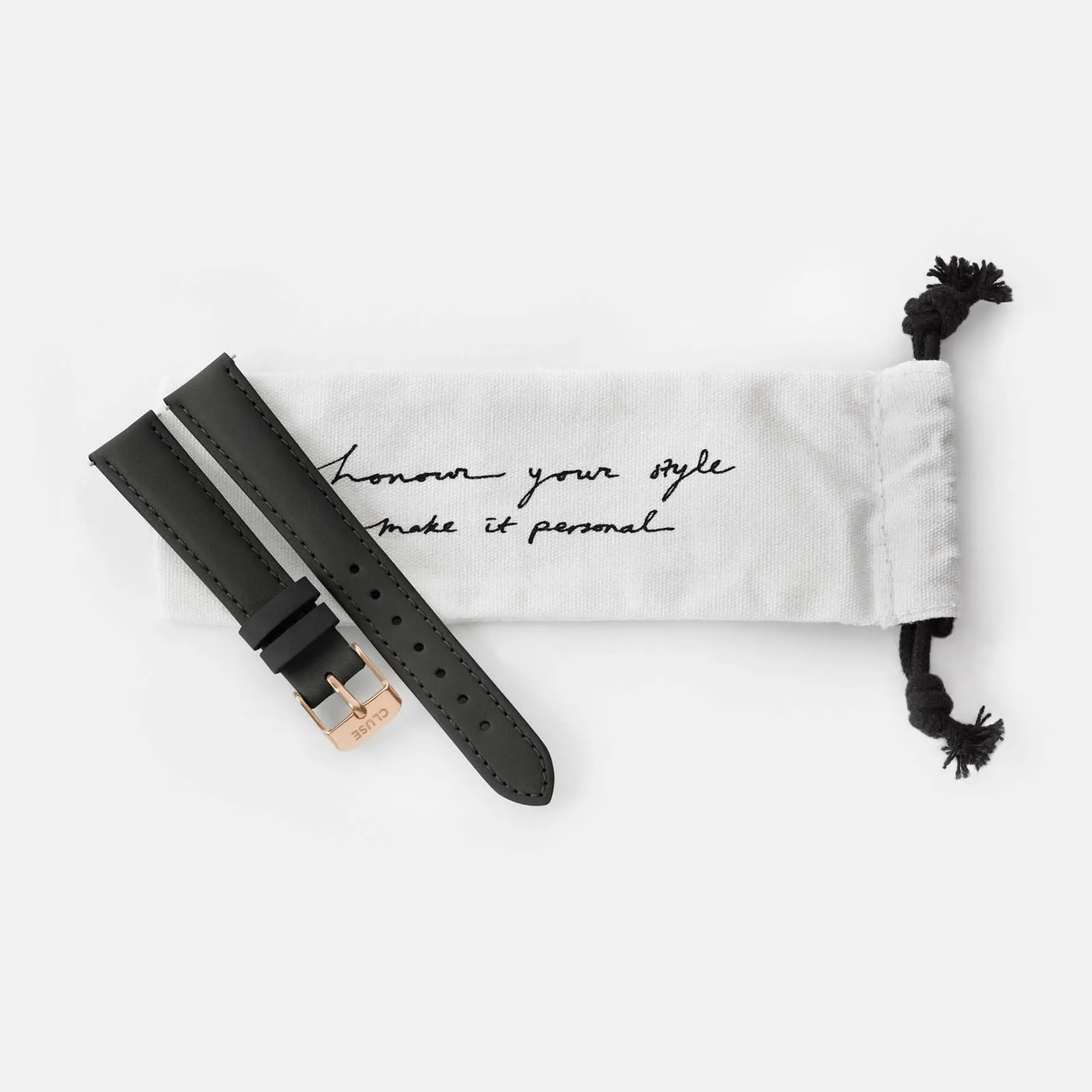 Strap 16 mm Leather Black, Rose Gold Colour