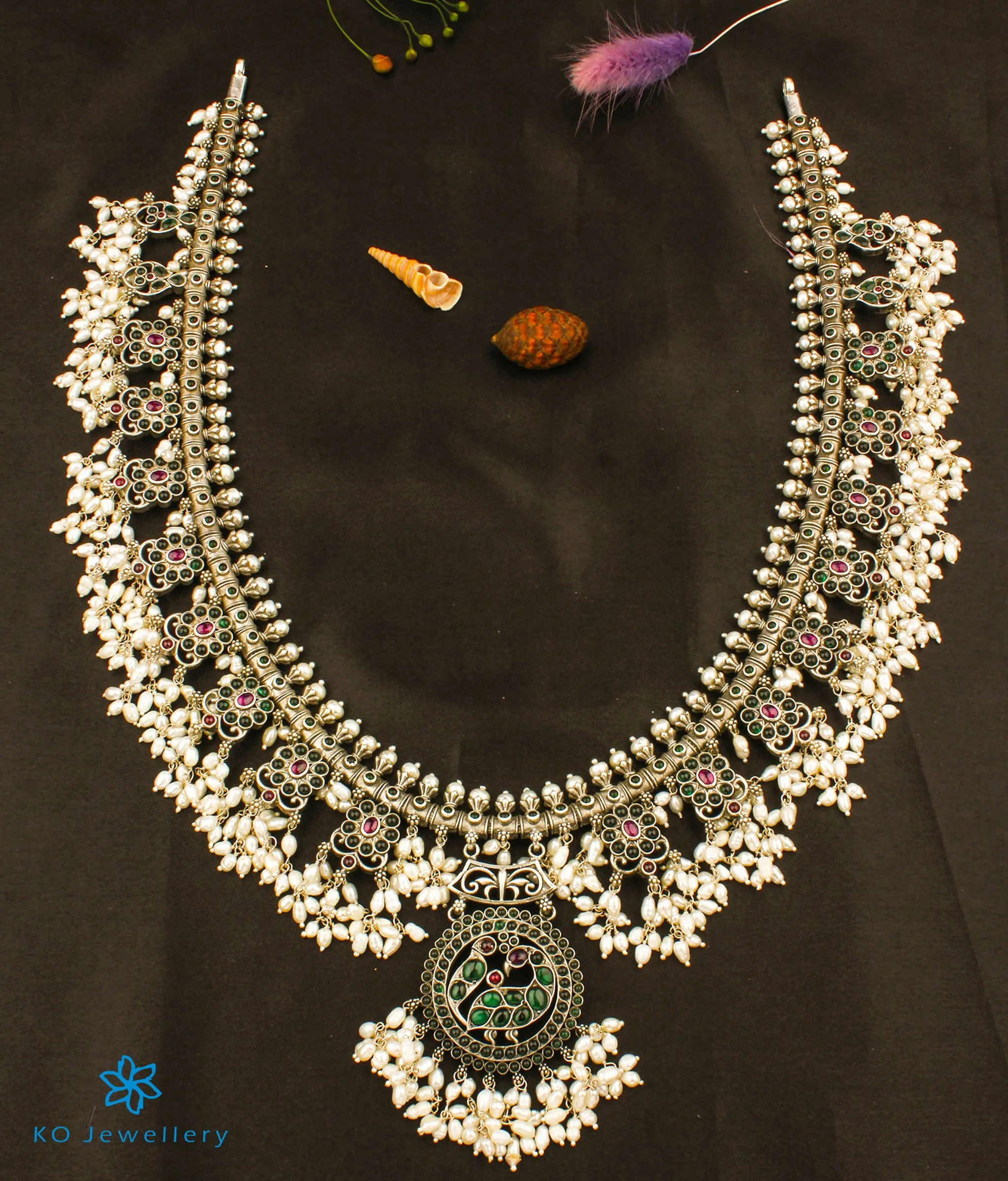 The Aarushi Silver Guttapusalu Necklace (Oxidised/Long)