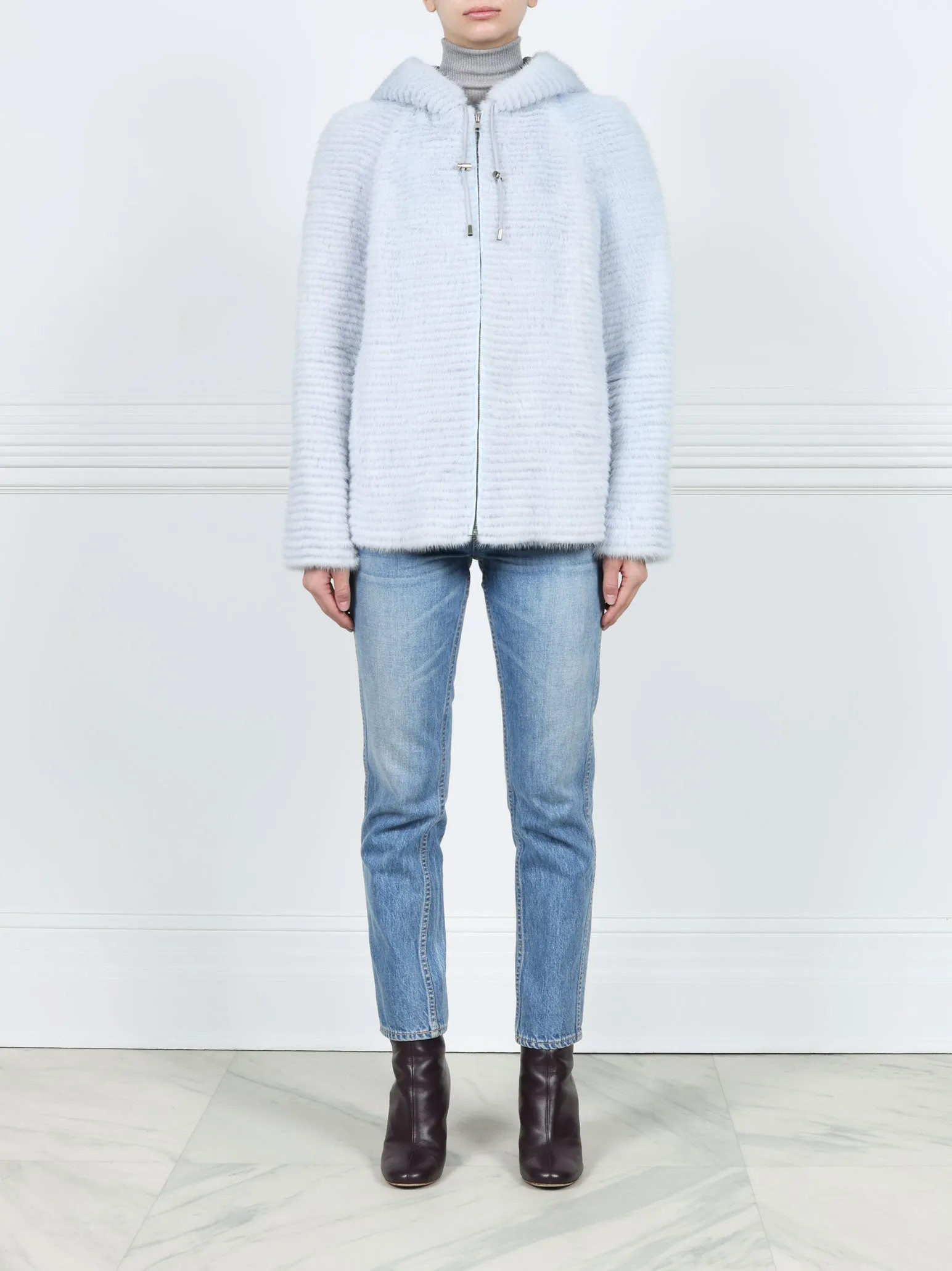 The Kiana Stripped Mink Fur Hooded Jacket