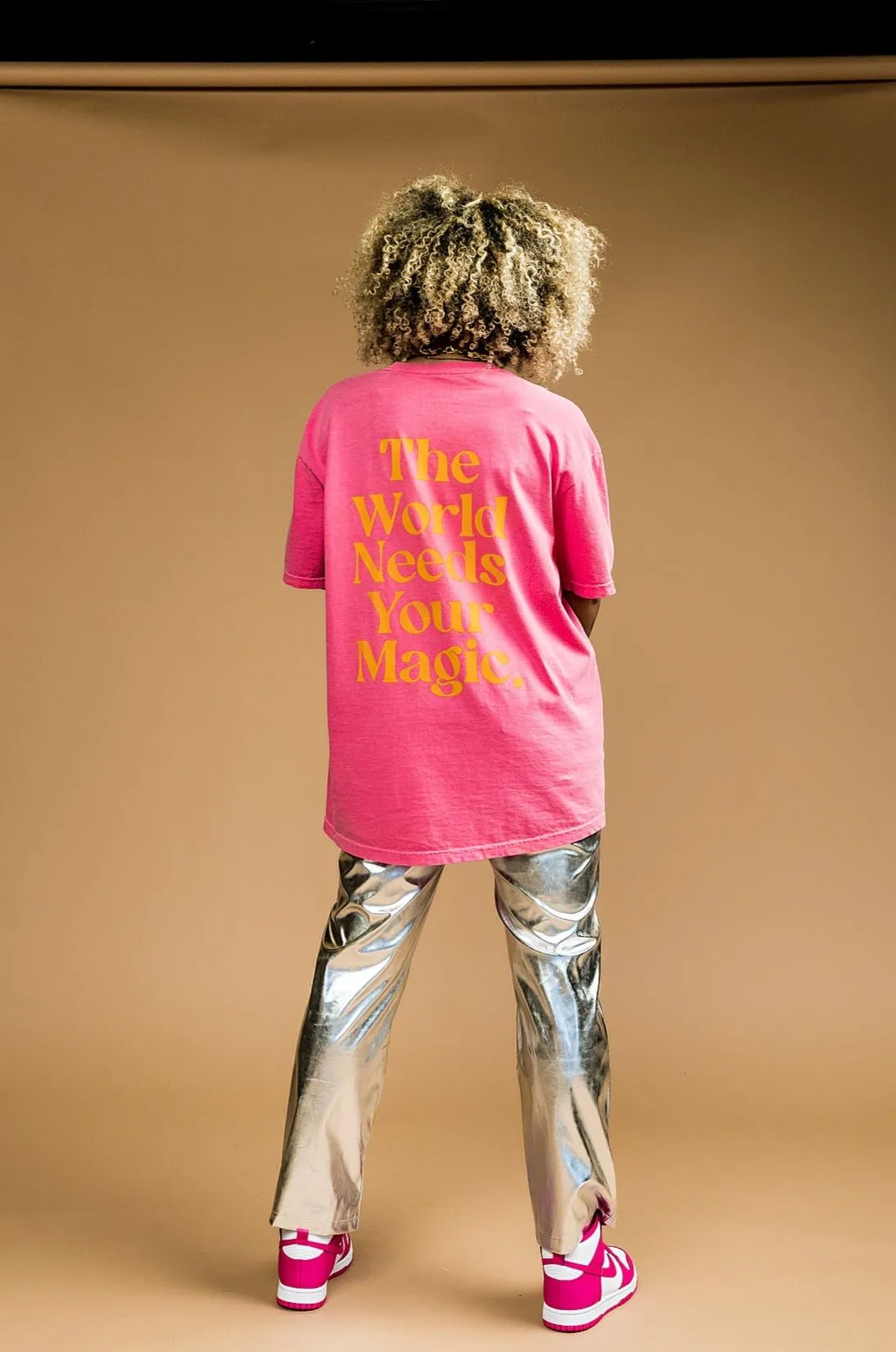 The World Needs Your Magic Oversized Tee in Pink   Orange