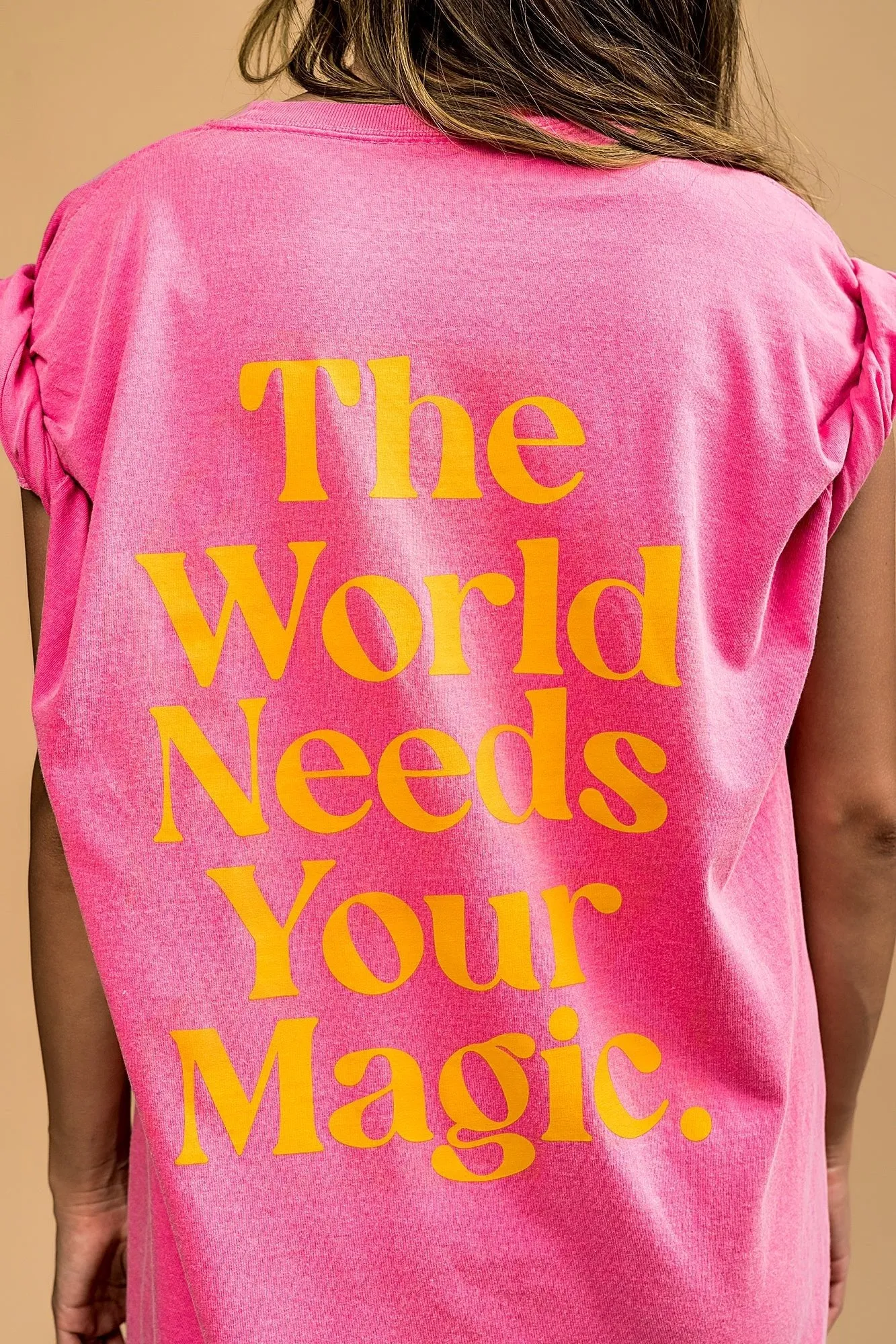 The World Needs Your Magic Oversized Tee in Pink   Orange