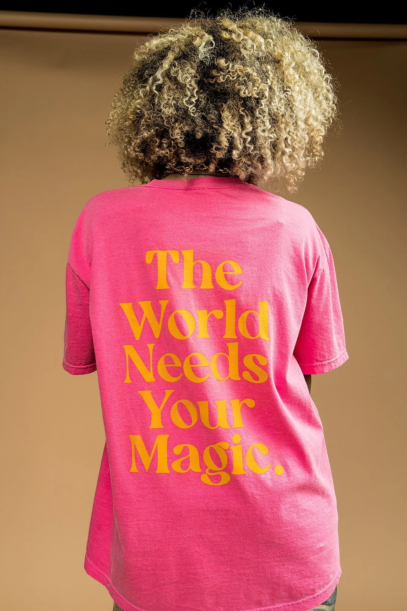 The World Needs Your Magic Oversized Tee in Pink   Orange